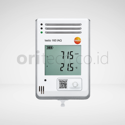 Testo 160 IAQ WiFi data logger with display and integrated sensors for temperature, humidity, CO2 and atmospheric pressure